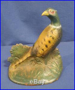 Vtg Antique Hubley Doorstop #458 Cast Iron Pheasant Bird Fred Everett Orig Paint