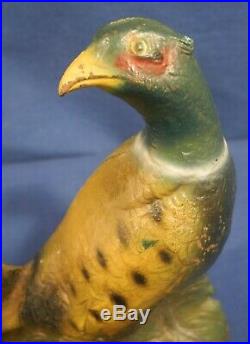 Vtg Antique Hubley Doorstop #458 Cast Iron Pheasant Bird Fred Everett Orig Paint