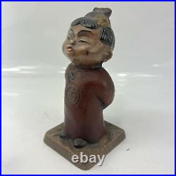 Vtg Cast Iron Asian Chinese Girl with Old Style Chinese Clothing Doorstop 7 Tall