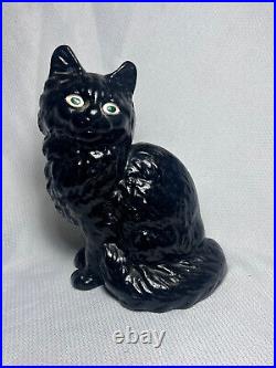 Vtg Cast Iron Black Cat Doorstop Green Eyes Sculpture Figure Animal Art Heavy