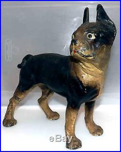 Vtg Cast Iron Hubley Boston Terrier Bull Dog 10 Doorstop Red Dot Tongue 8 Lbs