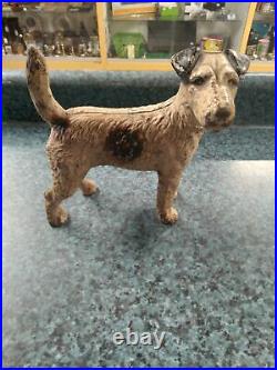 Vtg Cast Iron Hubley Dog Door Stop Wire Hair Fox Terrier Orig Paint
