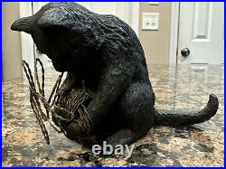 Vtg Cast Iron Playful Cat Copper Wire Ball Yarn Doorstop 3.5 lbs Kitten Sitting