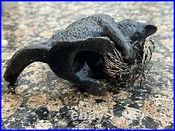 Vtg Cast Iron Playful Cat Copper Wire Ball Yarn Doorstop 3.5 lbs Kitten Sitting