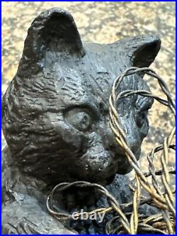 Vtg Cast Iron Playful Cat Copper Wire Ball Yarn Doorstop 3.5 lbs Kitten Sitting