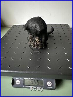 Vtg Cast Iron Playful Cat Copper Wire Ball Yarn Doorstop 3.5 lbs Kitten Sitting