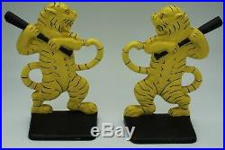 Vtg Detroit Tigers Cast Iron Figural Bookends Doorstops Matched Pair 1930s