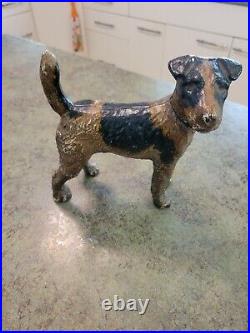 Vtg Heavy Cast Iron Original Paint Door Stop Wired Hair Terrier Dog Hubley 8.5