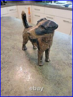 Vtg Heavy Cast Iron Original Paint Door Stop Wired Hair Terrier Dog Hubley 8.5