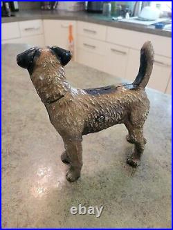Vtg Heavy Cast Iron Original Paint Door Stop Wired Hair Terrier Dog Hubley 8.5
