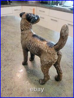 Vtg Heavy Cast Iron Original Paint Door Stop Wired Hair Terrier Dog Hubley 8.5