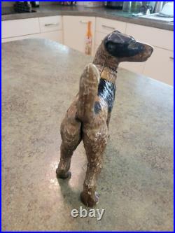 Vtg Heavy Cast Iron Original Paint Door Stop Wired Hair Terrier Dog Hubley 8.5