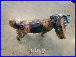 Vtg Heavy Cast Iron Original Paint Door Stop Wired Hair Terrier Dog Hubley 8.5