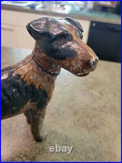 Vtg Heavy Cast Iron Original Paint Door Stop Wired Hair Terrier Dog Hubley 8.5