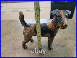 Vtg Heavy Cast Iron Original Paint Door Stop Wired Hair Terrier Dog Hubley 8.5