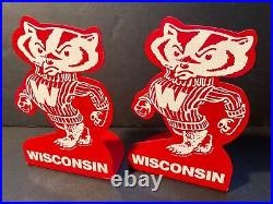 WISCONSIN ALUMNI USA FOOTBALL Pre-Motion W Buckey Badger Statue Bookends Steel