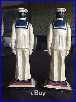 Wonderful Pair Vintage Cast Iron Doorstops of Sailors Excellent Condition 13 3/4