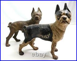 X2 Antique Hubley Cast Iron Boston Terrier Dog Doorstop Lot