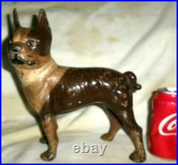 XXX Rare Antique Hubley Toy USA Left Brown Boston Terrier Cast Iron Dog Doorstop