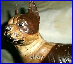 XXX Rare Antique Hubley Toy USA Left Brown Boston Terrier Cast Iron Dog Doorstop