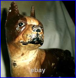 XXX Rare Antique Hubley Toy USA Left Brown Boston Terrier Cast Iron Dog Doorstop
