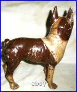 XXX Rare Antique Hubley Toy USA Left Brown Boston Terrier Cast Iron Dog Doorstop