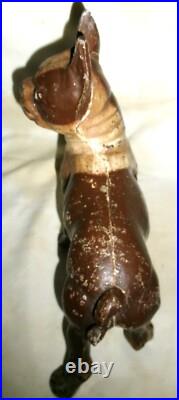 XXX Rare Antique Hubley Toy USA Left Brown Boston Terrier Cast Iron Dog Doorstop