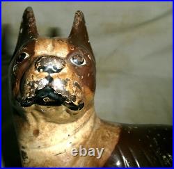 XXX Rare Antique Hubley Toy USA Left Brown Boston Terrier Cast Iron Dog Doorstop
