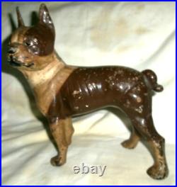XXX Rare Antique Hubley Toy USA Left Brown Boston Terrier Cast Iron Dog Doorstop