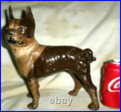 XXX Rare Antique Hubley Toy USA Left Brown Boston Terrier Cast Iron Dog Doorstop