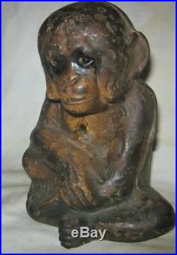 XXX Rare! Antique USA Cast Iron Monkey Art Statue Sculpture Hubley Doorstop Us