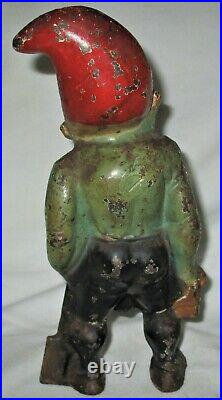 X RARE ANTIQUE HUBLEY USA TOY ART STATUE GNOME with SHOVEL TOOL DOORSTOP CAST IRON