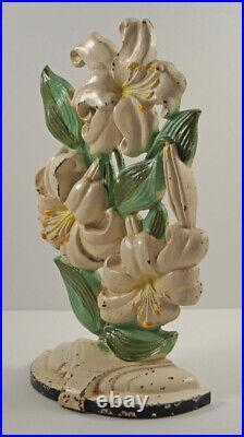 ^antique Tiger Lilies Flower Cast Iron Hubley Doorstop Garden Americana Decor